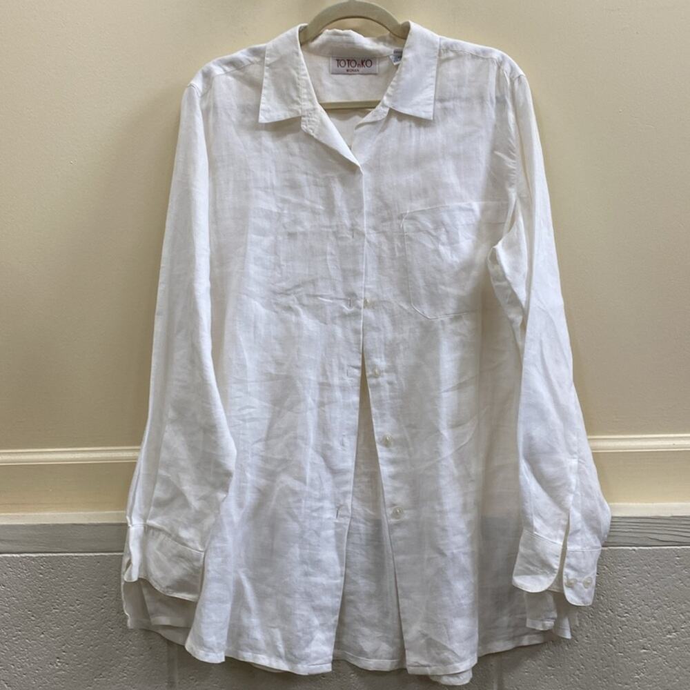 Toto n Ko vintage white button down 1X linen top